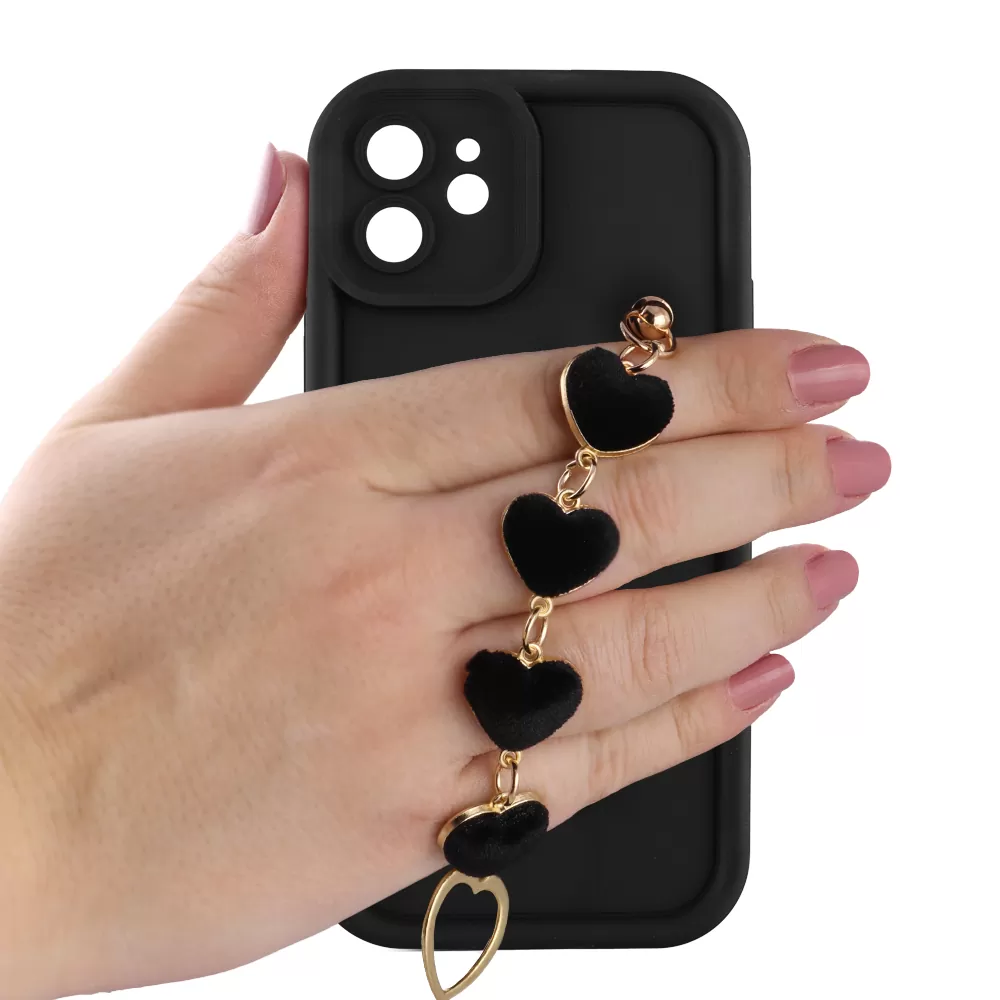 VOLTE-TEL ΘΗΚΗ IPHONE 12 6.1" SILICON TPU WITH STRAP FULL CAMERA PROTECTION BLACK WITH BLACK HEARTS - Image 5