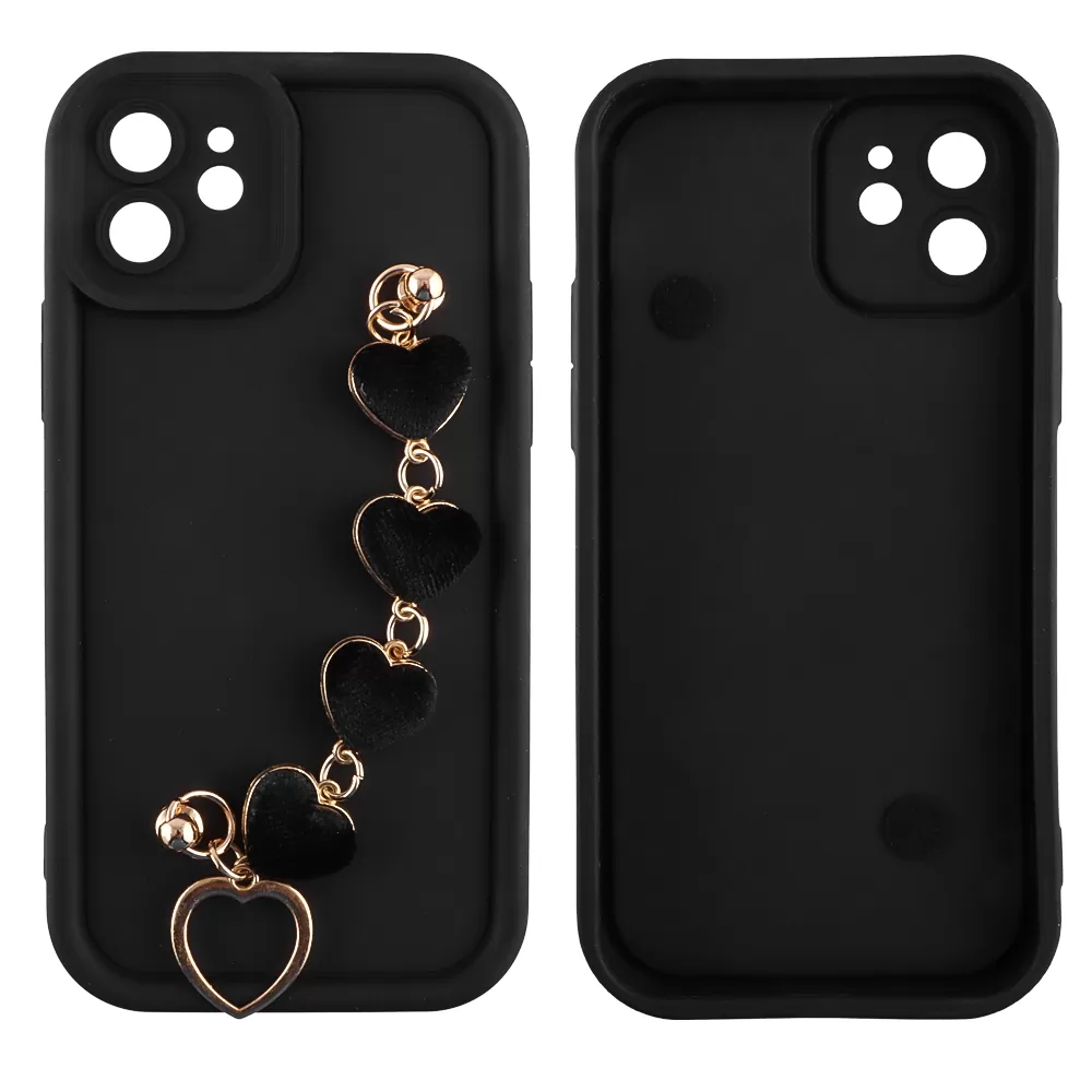 VOLTE-TEL ΘΗΚΗ IPHONE 12 6.1" SILICON TPU WITH STRAP FULL CAMERA PROTECTION BLACK WITH BLACK HEARTS - Image 3