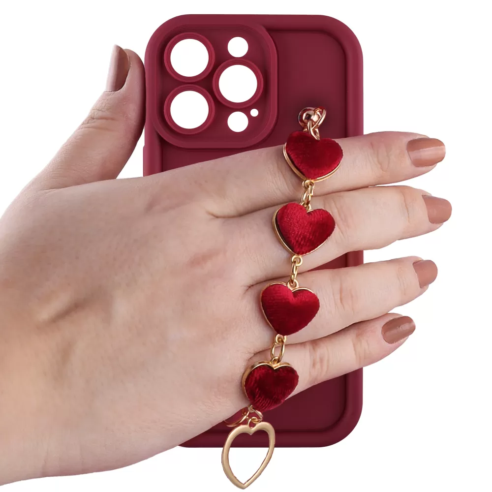 VOLTE-TEL ΘΗΚΗ IPHONE 13 PRO 6.1" SILICON TPU WITH STRAP FULL CAMERA PROTECTION BURGUNDY WITH RED HEARTS - Image 5