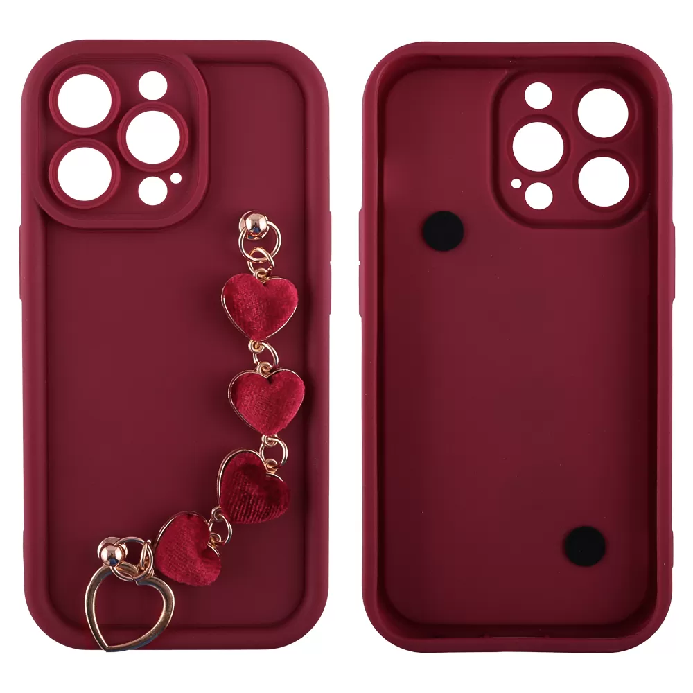 VOLTE-TEL ΘΗΚΗ IPHONE 13 PRO 6.1" SILICON TPU WITH STRAP FULL CAMERA PROTECTION BURGUNDY WITH RED HEARTS - Image 3