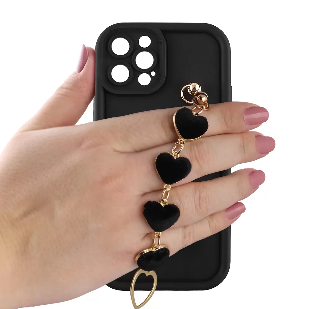 VOLTE-TEL ΘΗΚΗ IPHONE 12 PRO 6.1" SILICON TPU WITH STRAP FULL CAMERA PROTECTION BLACK WITH BLACK HEARTS - Image 5