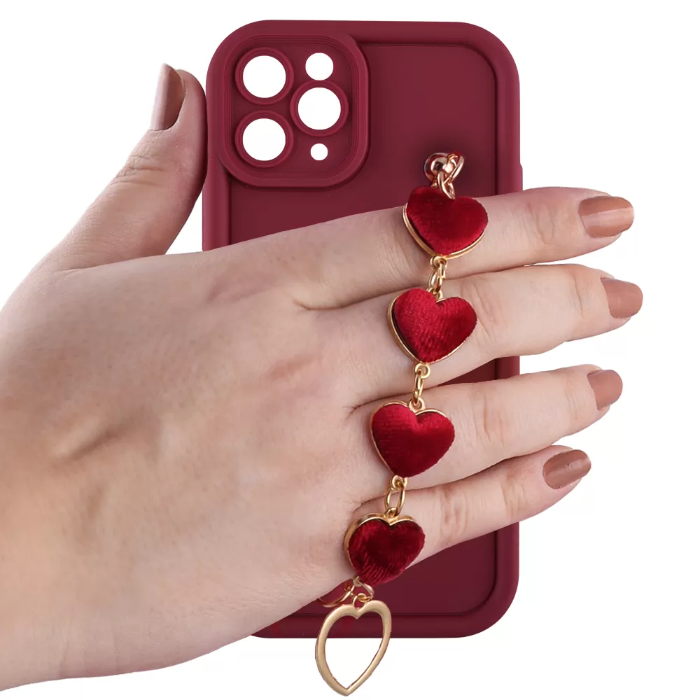 VOLTE-TEL ΘΗΚΗ IPHONE 11 PRO 5.8" SILICON TPU WITH STRAP FULL CAMERA PROTECTION BURGUNDY WITH RED HEARTS - Image 5