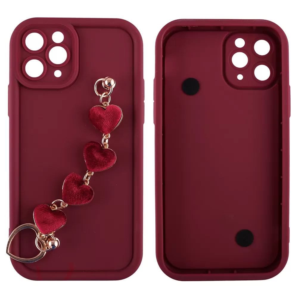 VOLTE-TEL ΘΗΚΗ IPHONE 11 PRO 5.8" SILICON TPU WITH STRAP FULL CAMERA PROTECTION BURGUNDY WITH RED HEARTS - Image 3