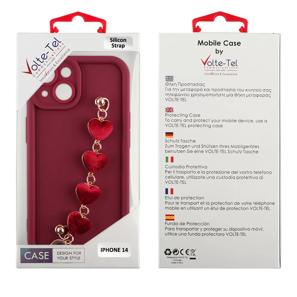 VOLTE-TEL ΘΗΚΗ IPHONE 11 PRO 5.8" SILICON TPU WITH STRAP FULL CAMERA PROTECTION BURGUNDY WITH RED HEARTS - Image 2