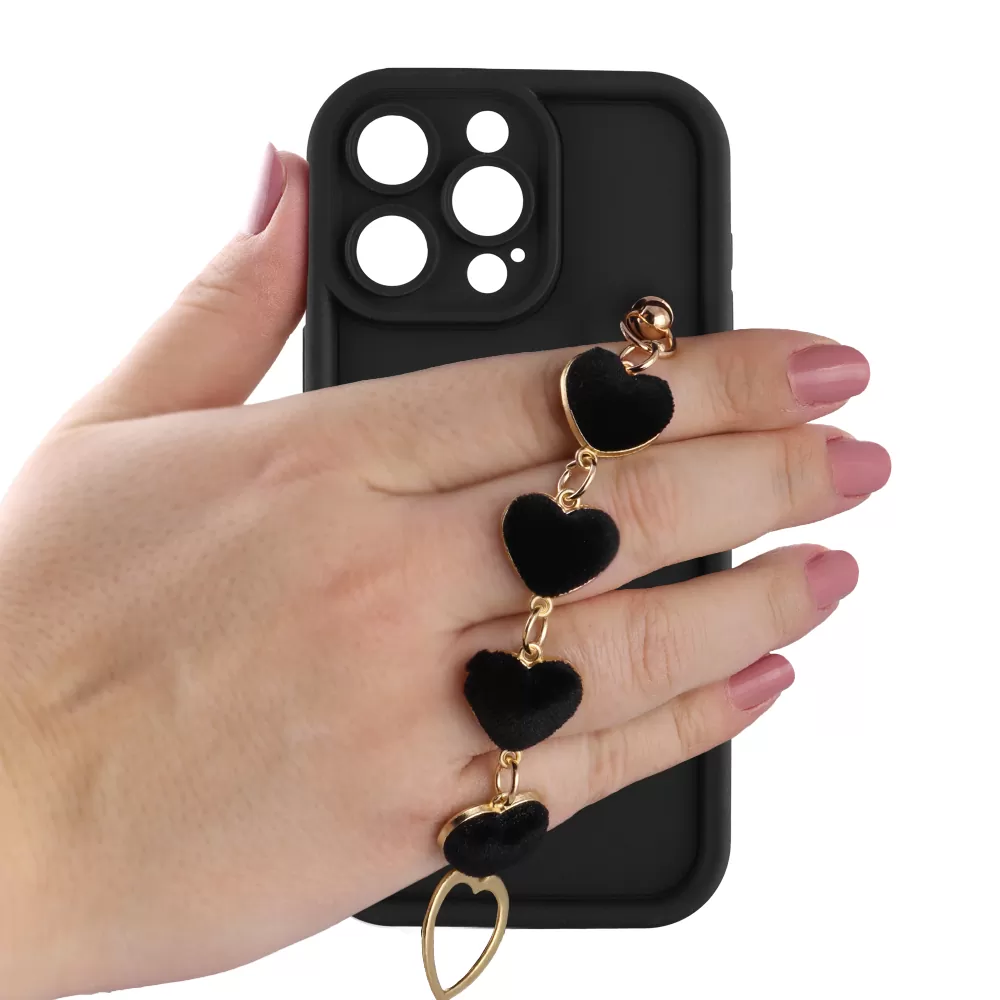 VOLTE-TEL ΘΗΚΗ IPHONE 15 PRO MAX 6.7" SILICON TPU WITH STRAP FULL CAMERA PROTECTION BLACK WITH BLACK HEARTS - Image 5