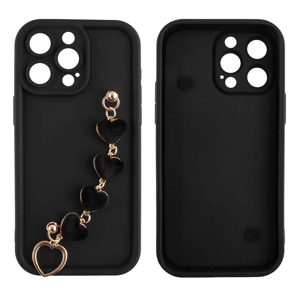 VOLTE-TEL ΘΗΚΗ IPHONE 15 PRO MAX 6.7" SILICON TPU WITH STRAP FULL CAMERA PROTECTION BLACK WITH BLACK HEARTS - Image 3
