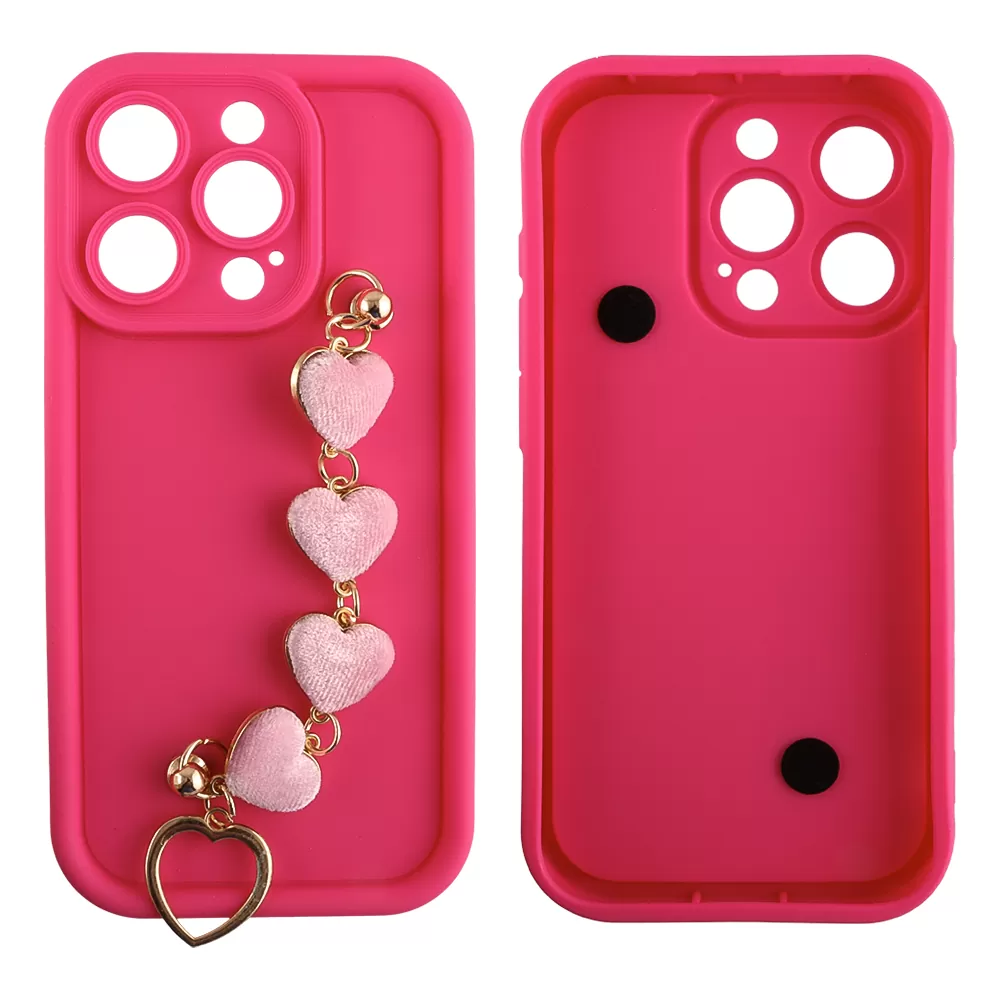 VOLTE-TEL ΘΗΚΗ IPHONE 15 PRO 6.1" SILICON TPU WITH STRAP FULL CAMERA PROTECTION PINK WITH PINK HEARTS - Image 3
