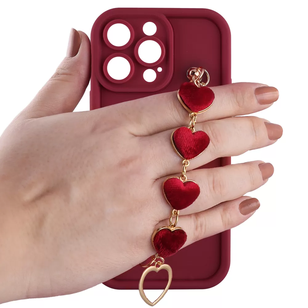 VOLTE-TEL ΘΗΚΗ IPHONE 15 PRO 6.1" SILICON TPU WITH STRAP FULL CAMERA PROTECTION BURGUNDY WITH RED HEARTS - Image 5