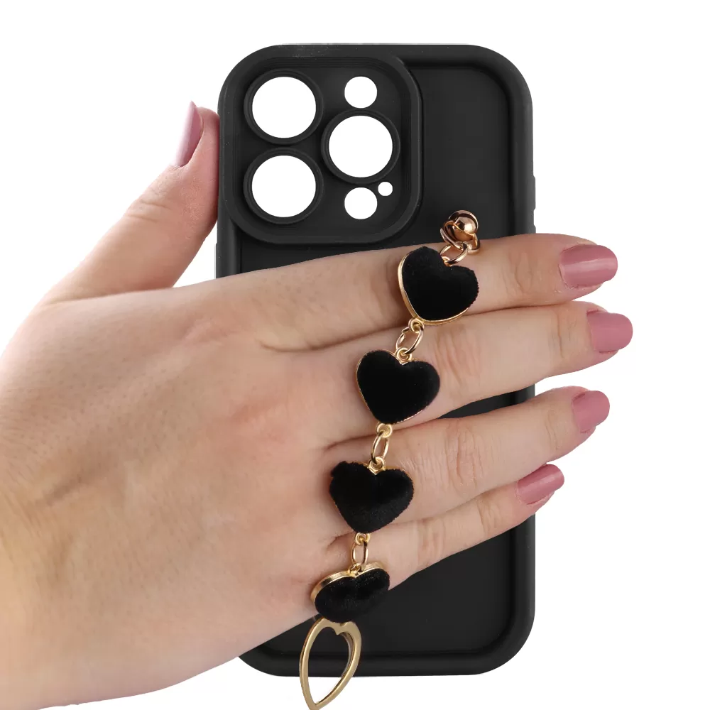 VOLTE-TEL ΘΗΚΗ IPHONE 15 PRO 6.1" SILICON TPU WITH STRAP FULL CAMERA PROTECTION BLACK WITH BLACK HEARTS - Image 5