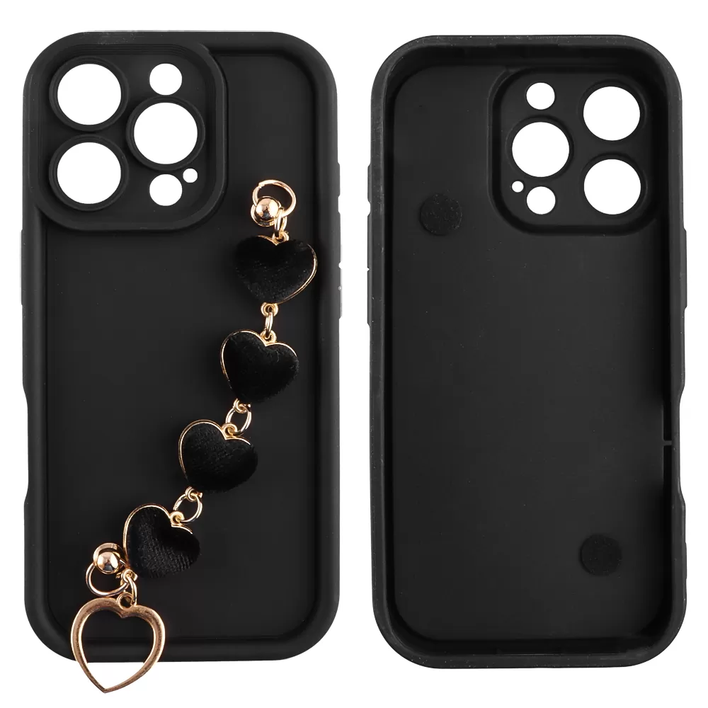 VOLTE-TEL ΘΗΚΗ IPHONE 15 PRO 6.1" SILICON TPU WITH STRAP FULL CAMERA PROTECTION BLACK WITH BLACK HEARTS - Image 3