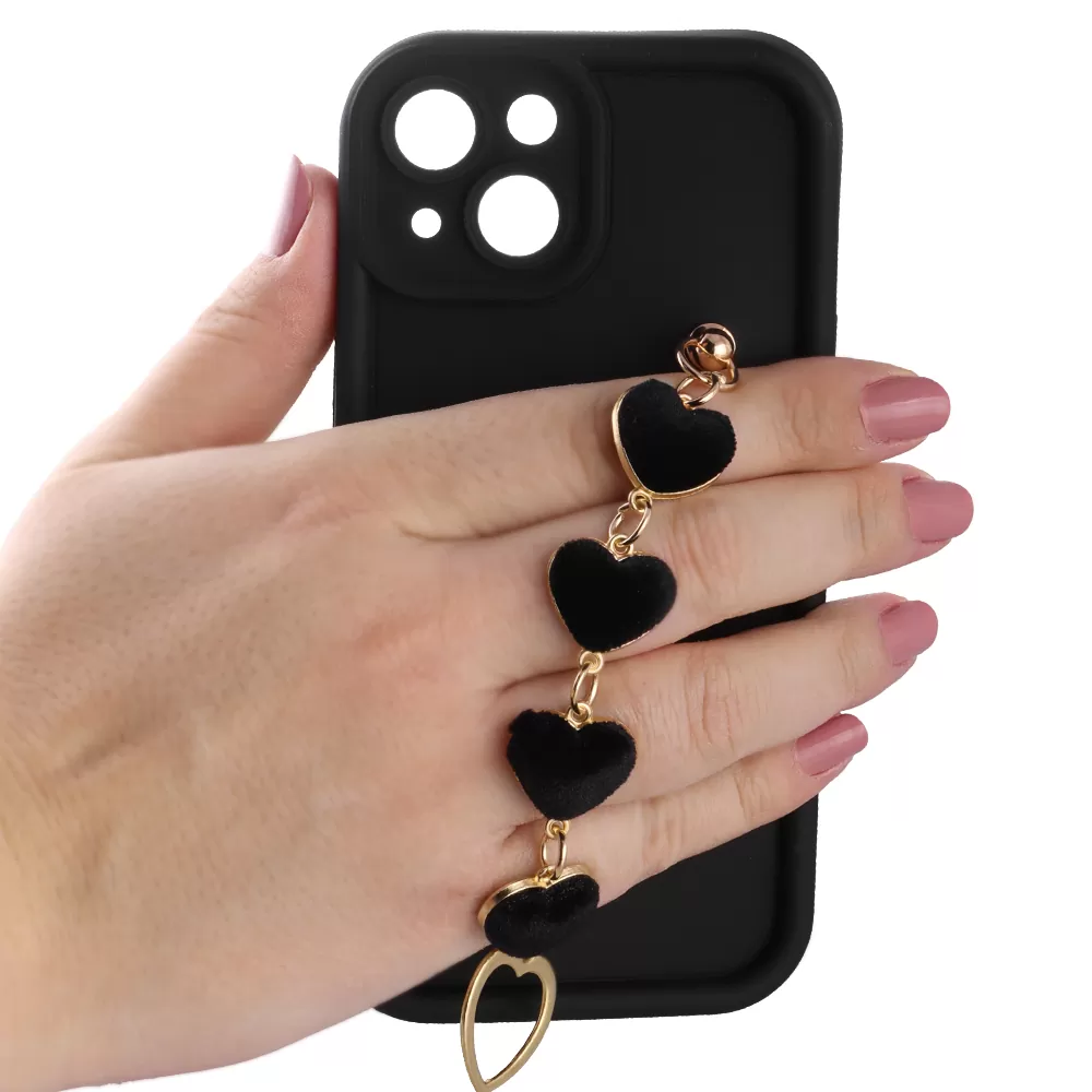 VOLTE-TEL ΘΗΚΗ IPHONE 15 6.1" SILICON TPU WITH STRAP FULL CAMERA PROTECTION BLACK WITH BLACK HEARTS - Image 5