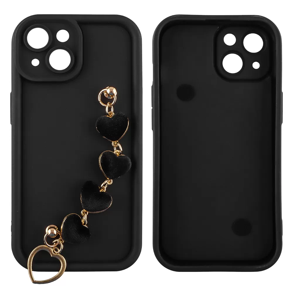 VOLTE-TEL ΘΗΚΗ IPHONE 15 6.1" SILICON TPU WITH STRAP FULL CAMERA PROTECTION BLACK WITH BLACK HEARTS - Image 3