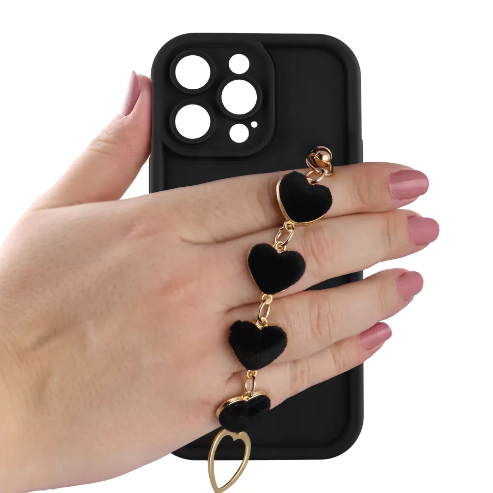 VOLTE-TEL ΘΗΚΗ IPHONE 14 PRO MAX 6.7" SILICON TPU WITH STRAP FULL CAMERA PROTECTION BLACK WITH BLACK HEARTS - Image 5