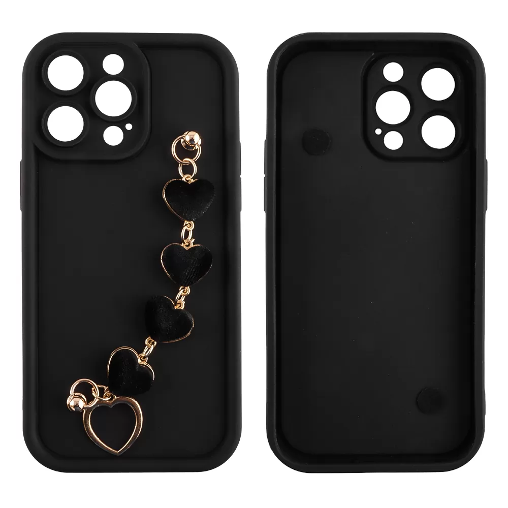 VOLTE-TEL ΘΗΚΗ IPHONE 14 PRO MAX 6.7" SILICON TPU WITH STRAP FULL CAMERA PROTECTION BLACK WITH BLACK HEARTS - Image 3