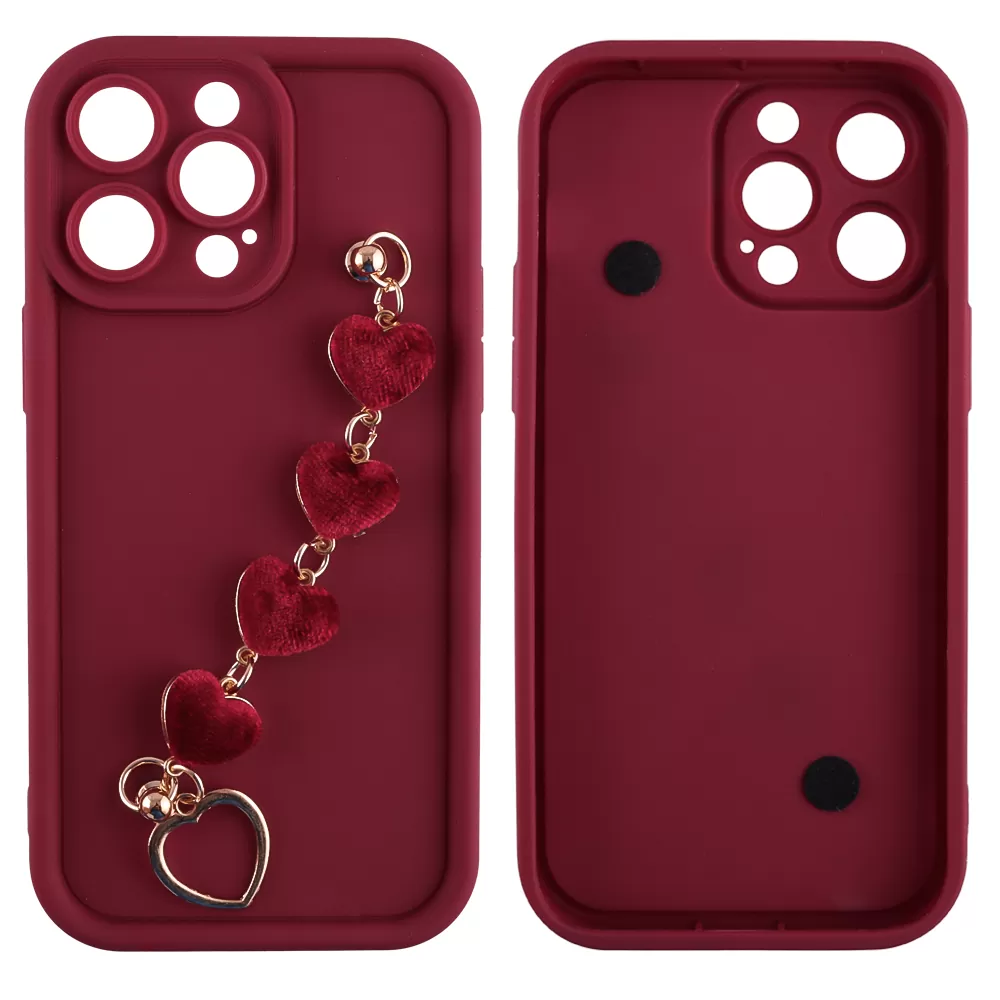 VOLTE-TEL ΘΗΚΗ IPHONE 14 PRO MAX 6.7" SILICON TPU WITH STRAP FULL CAMERA PROTECTION BURGUNDY WITH RED HEARTS - Image 3