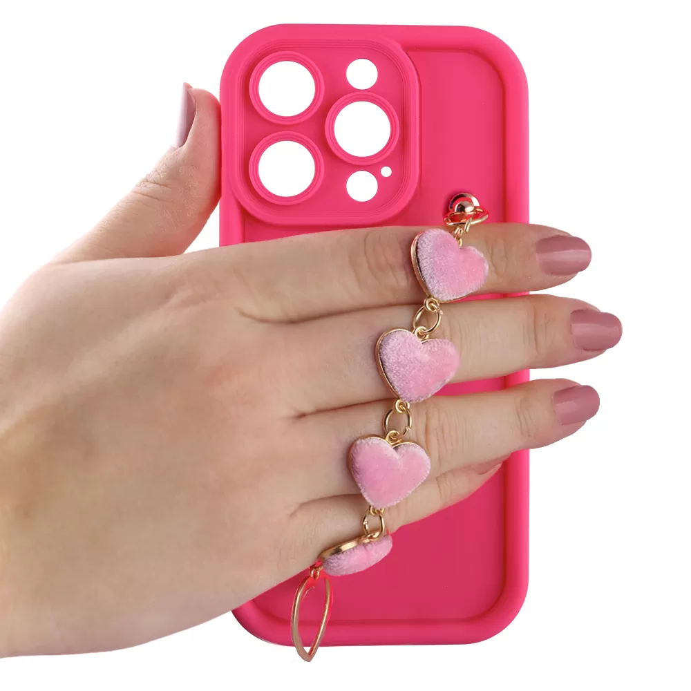 VOLTE-TEL ΘΗΚΗ IPHONE 14 PRO MAX 6.7" SILICON TPU WITH STRAP FULL CAMERA PROTECTION PINK WITH PINK HEARTS - Image 5