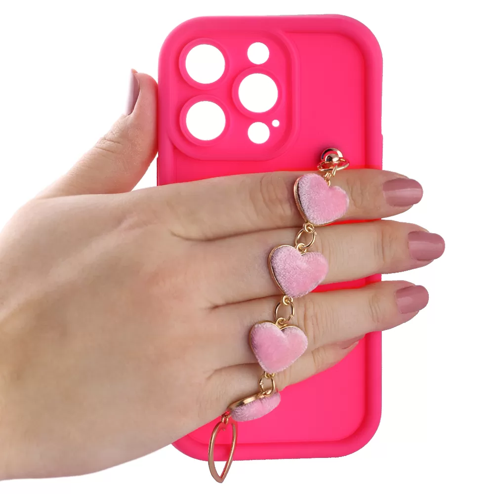 VOLTE-TEL ΘΗΚΗ IPHONE 14 PRO 6.1" SILICON TPU WITH STRAP FULL CAMERA PROTECTION PINK WITH PINK HEARTS - Image 5