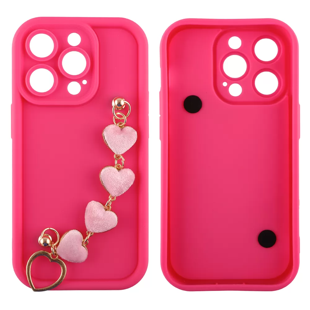 VOLTE-TEL ΘΗΚΗ IPHONE 14 PRO 6.1" SILICON TPU WITH STRAP FULL CAMERA PROTECTION PINK WITH PINK HEARTS - Image 3