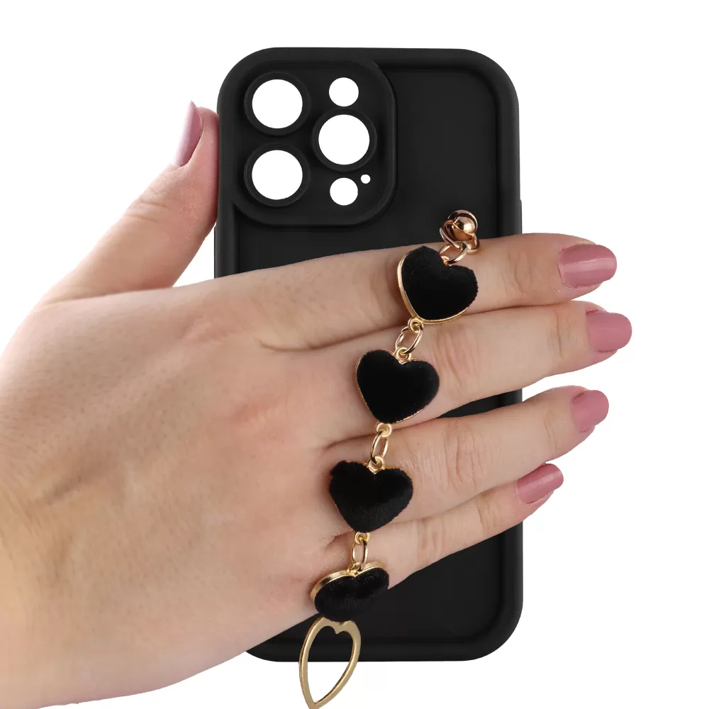 VOLTE-TEL ΘΗΚΗ IPHONE 14 PRO 6.1" SILICON TPU WITH STRAP FULL CAMERA PROTECTION BLACK WITH BLACK HEARTS - Image 5