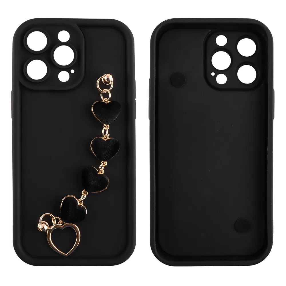 VOLTE-TEL ΘΗΚΗ IPHONE 14 PRO 6.1" SILICON TPU WITH STRAP FULL CAMERA PROTECTION BLACK WITH BLACK HEARTS - Image 3