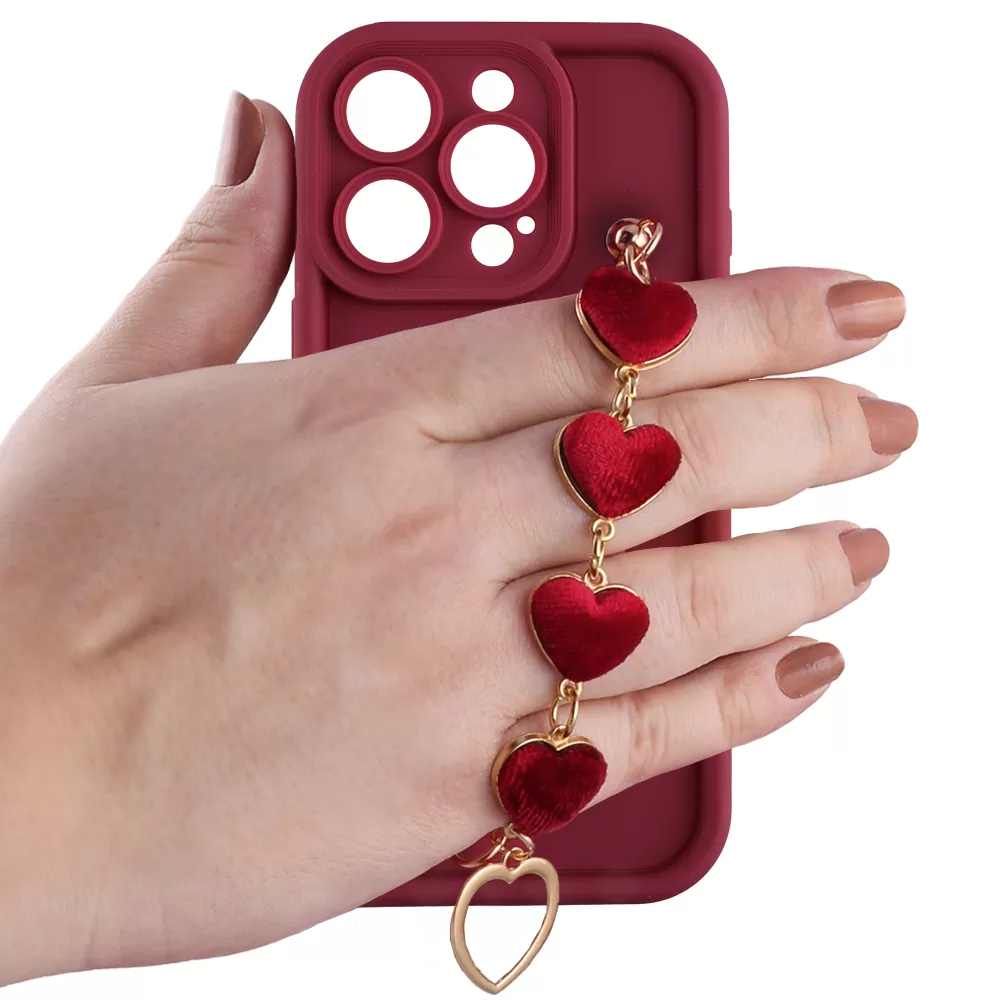 VOLTE-TEL ΘΗΚΗ IPHONE 16 PRO 6.3" SILICON TPU WITH STRAP FULL CAMERA PROTECTION BURGUNDY WITH RED HEARTS - Image 5