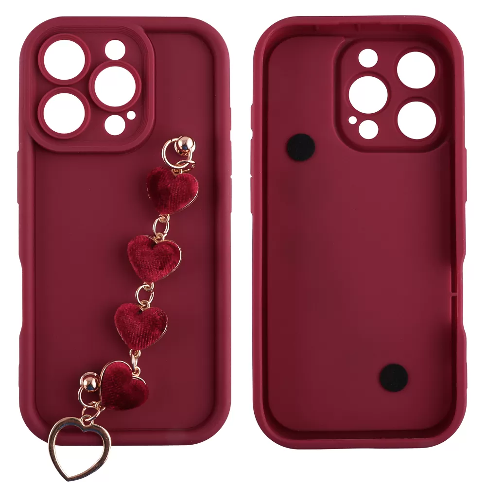 VOLTE-TEL ΘΗΚΗ IPHONE 16 PRO 6.3" SILICON TPU WITH STRAP FULL CAMERA PROTECTION BURGUNDY WITH RED HEARTS - Image 3