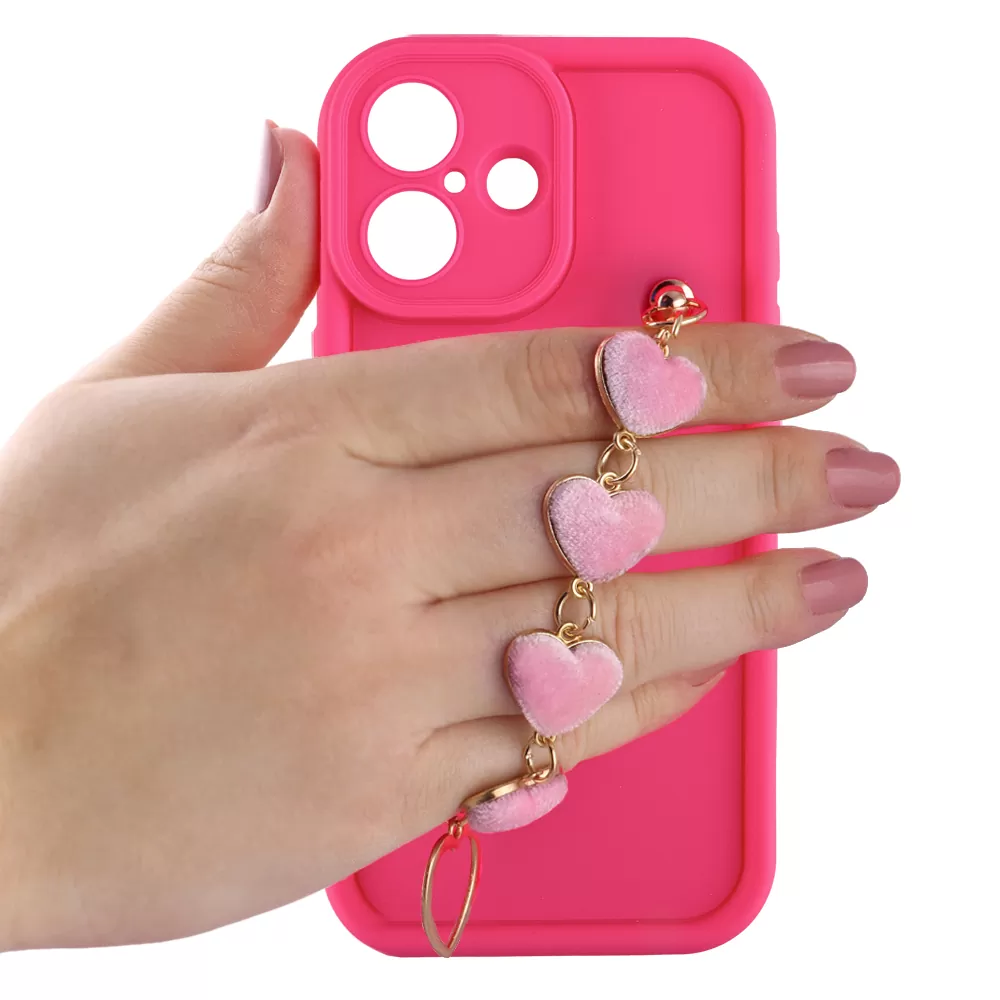 VOLTE-TEL ΘΗΚΗ IPHONE 16 6.1" SILICON TPU WITH STRAP FULL CAMERA PROTECTION PINK WITH PINK HEARTS - Image 5