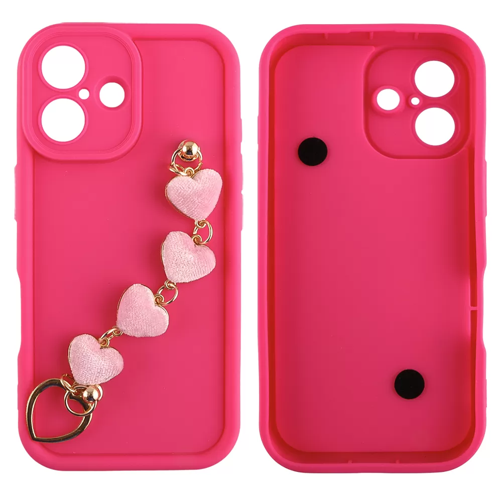 VOLTE-TEL ΘΗΚΗ IPHONE 16 6.1" SILICON TPU WITH STRAP FULL CAMERA PROTECTION PINK WITH PINK HEARTS - Image 3