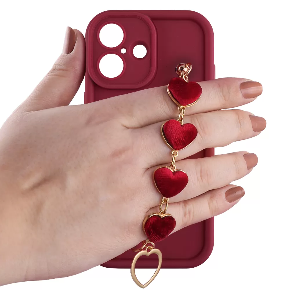 VOLTE-TEL ΘΗΚΗ IPHONE 16 6.1" SILICON TPU WITH STRAP FULL CAMERA PROTECTION BURGUNDY WITH RED HEARTS - Image 5