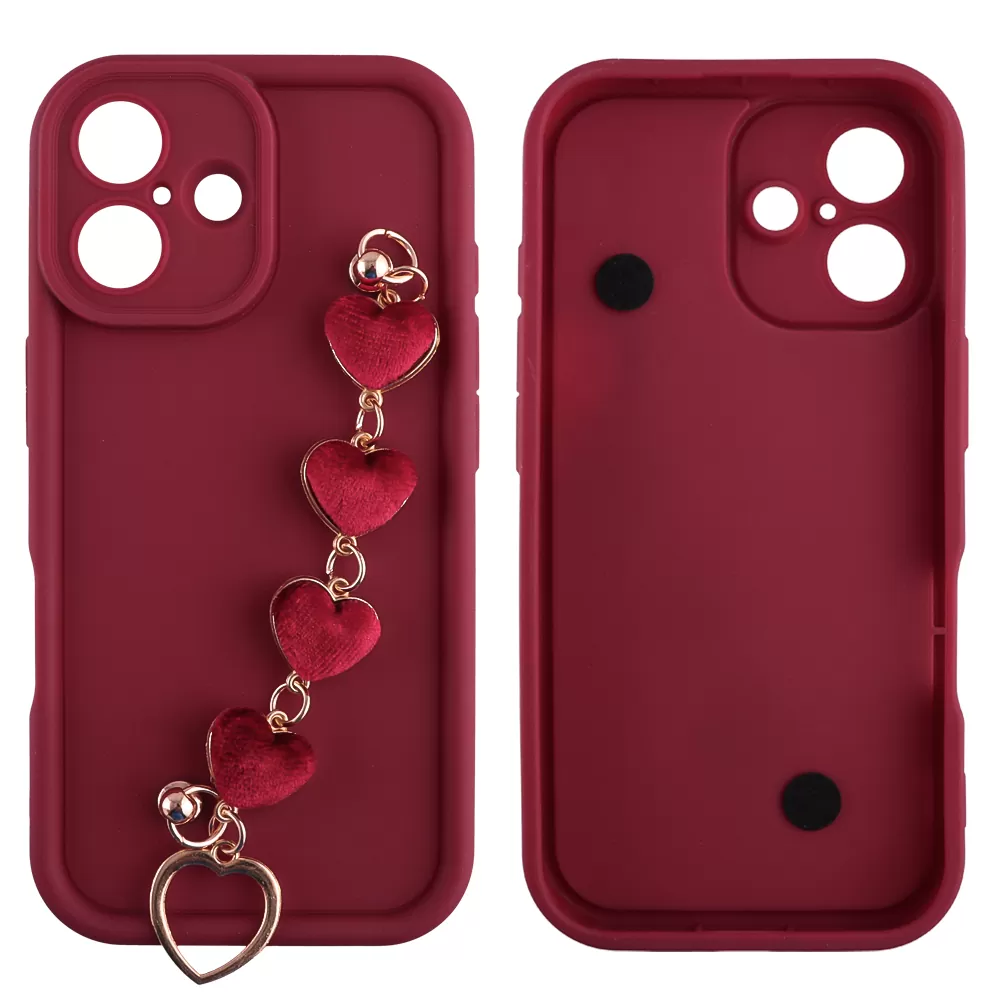 VOLTE-TEL ΘΗΚΗ IPHONE 16 6.1" SILICON TPU WITH STRAP FULL CAMERA PROTECTION BURGUNDY WITH RED HEARTS - Image 3