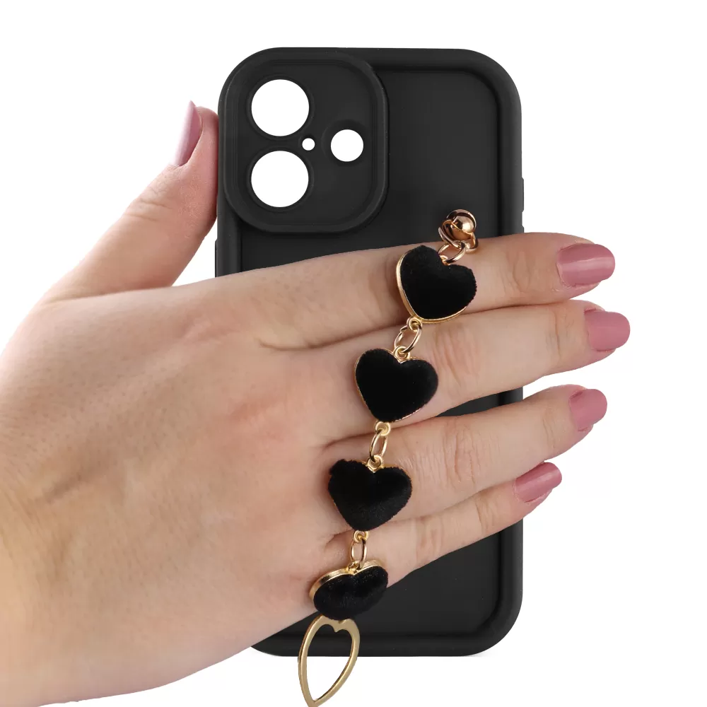 VOLTE-TEL ΘΗΚΗ IPHONE 16 6.1" SILICON TPU WITH STRAP FULL CAMERA PROTECTION BLACK WITH BLACK HEARTS - Image 5