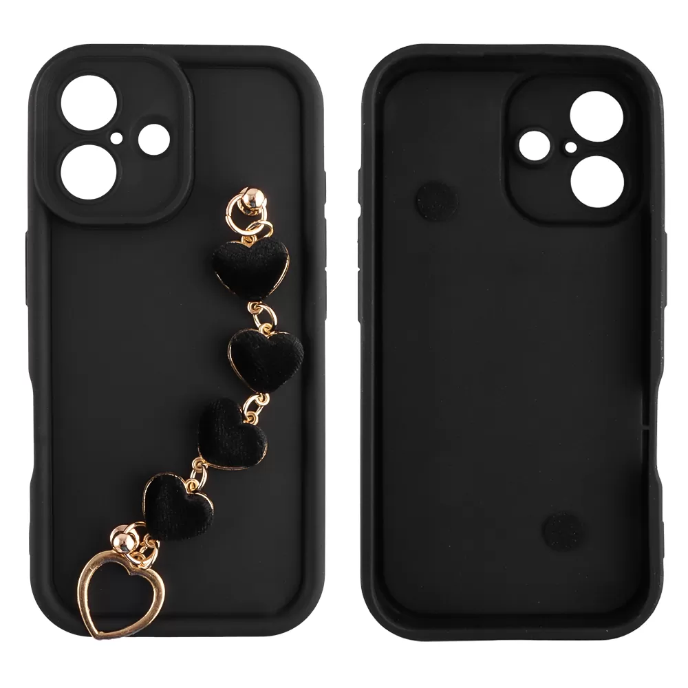 VOLTE-TEL ΘΗΚΗ IPHONE 16 6.1" SILICON TPU WITH STRAP FULL CAMERA PROTECTION BLACK WITH BLACK HEARTS - Image 3