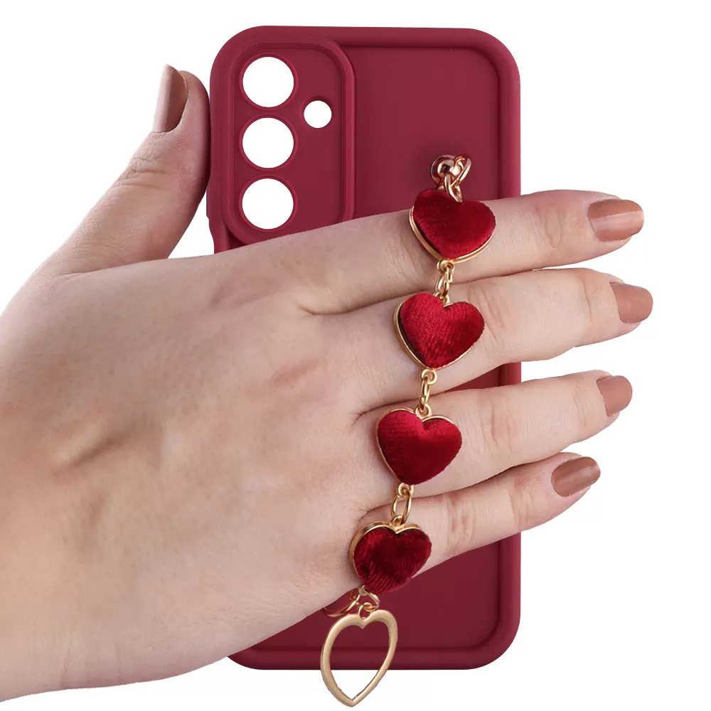 VOLTE-TEL ΘΗΚΗ SAMSUNG A16 4G A165/A16 5G A166 6.7" SILICON TPU WITH STRAP FULL CAMERA PROTECTION BURGUNDY WITH RED HEARTS - Image 5