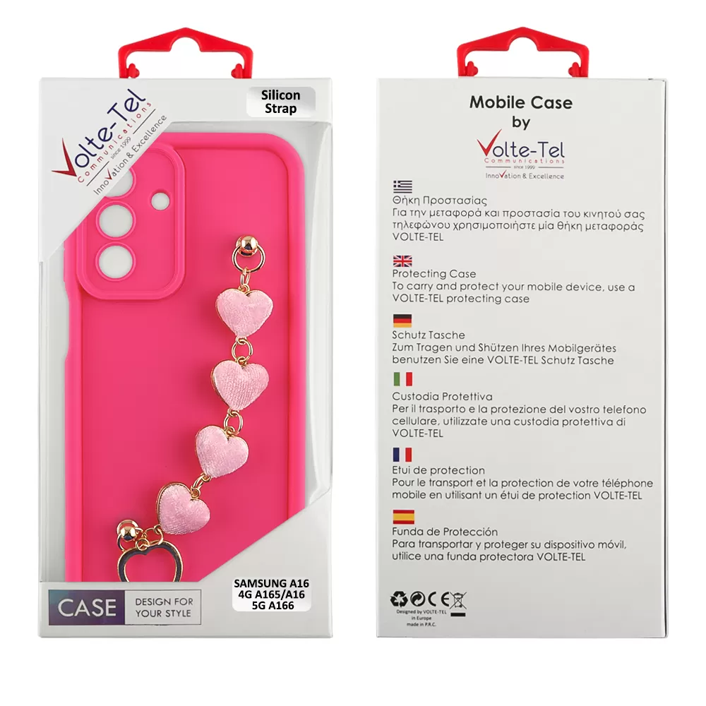 VOLTE-TEL ΘΗΚΗ SAMSUNG A16 4G A165/A16 5G A166 6.7" SILICON TPU WITH STRAP FULL CAMERA PROTECTION PINK WITH PINK HEARTS - Image 2