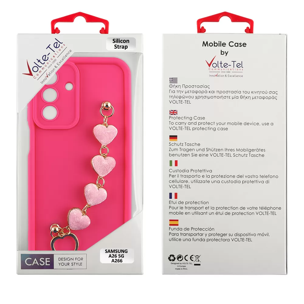 VOLTE-TEL ΘΗΚΗ SAMSUNG A26 5G A266 6.64" SILICON TPU WITH STRAP FULL CAMERA PROTECTION PINK WITH PINK HEARTS - Image 2