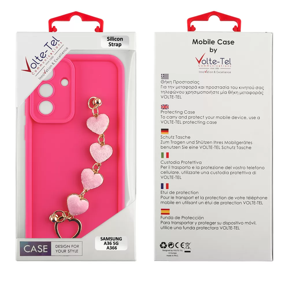 VOLTE-TEL ΘΗΚΗ SAMSUNG A36 5G A366 6.7" SILICON TPU WITH STRAP FULL CAMERA PROTECTION PINK WITH PINK HEARTS - Image 2