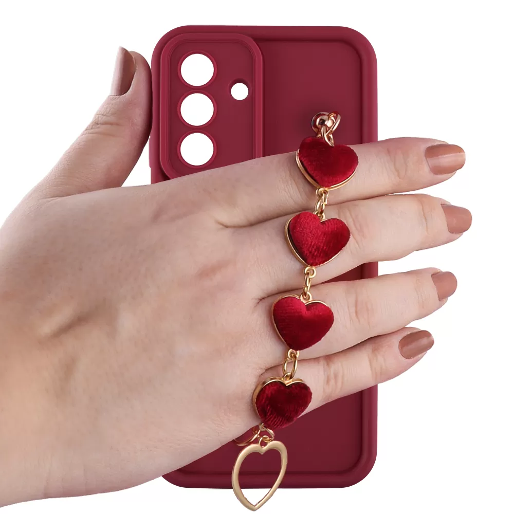 VOLTE-TEL ΘΗΚΗ SAMSUNG A56 5G A566 6.7" SILICON TPU WITH STRAP FULL CAMERA PROTECTION BURGUNDY WITH RED HEARTS - Image 5