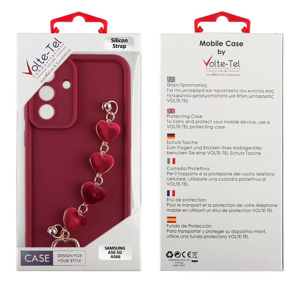VOLTE-TEL ΘΗΚΗ SAMSUNG A56 5G A566 6.7" SILICON TPU WITH STRAP FULL CAMERA PROTECTION BURGUNDY WITH RED HEARTS - Image 2