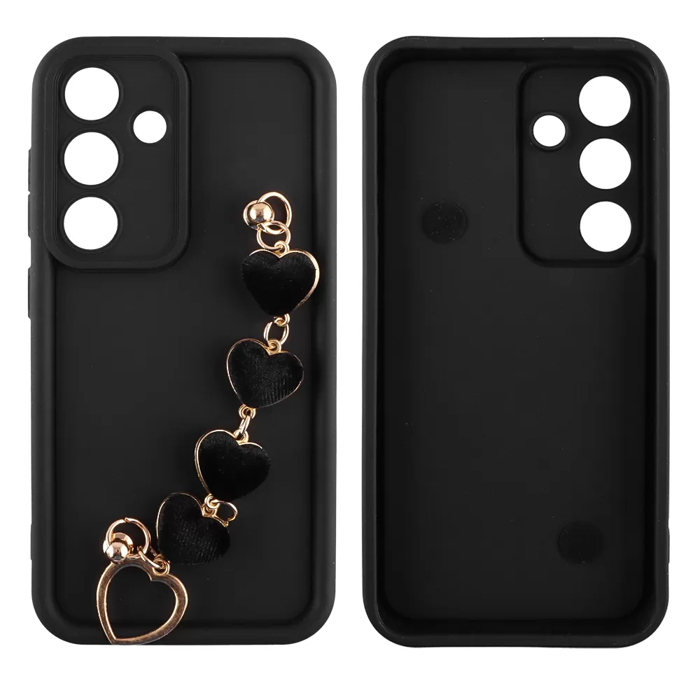 VOLTE-TEL ΘΗΚΗ SAMSUNG S25 5G S931 6.2" SILICON TPU WITH STRAP FULL CAMERA PROTECTION BLACK WITH BLACK HEARTS - Image 3