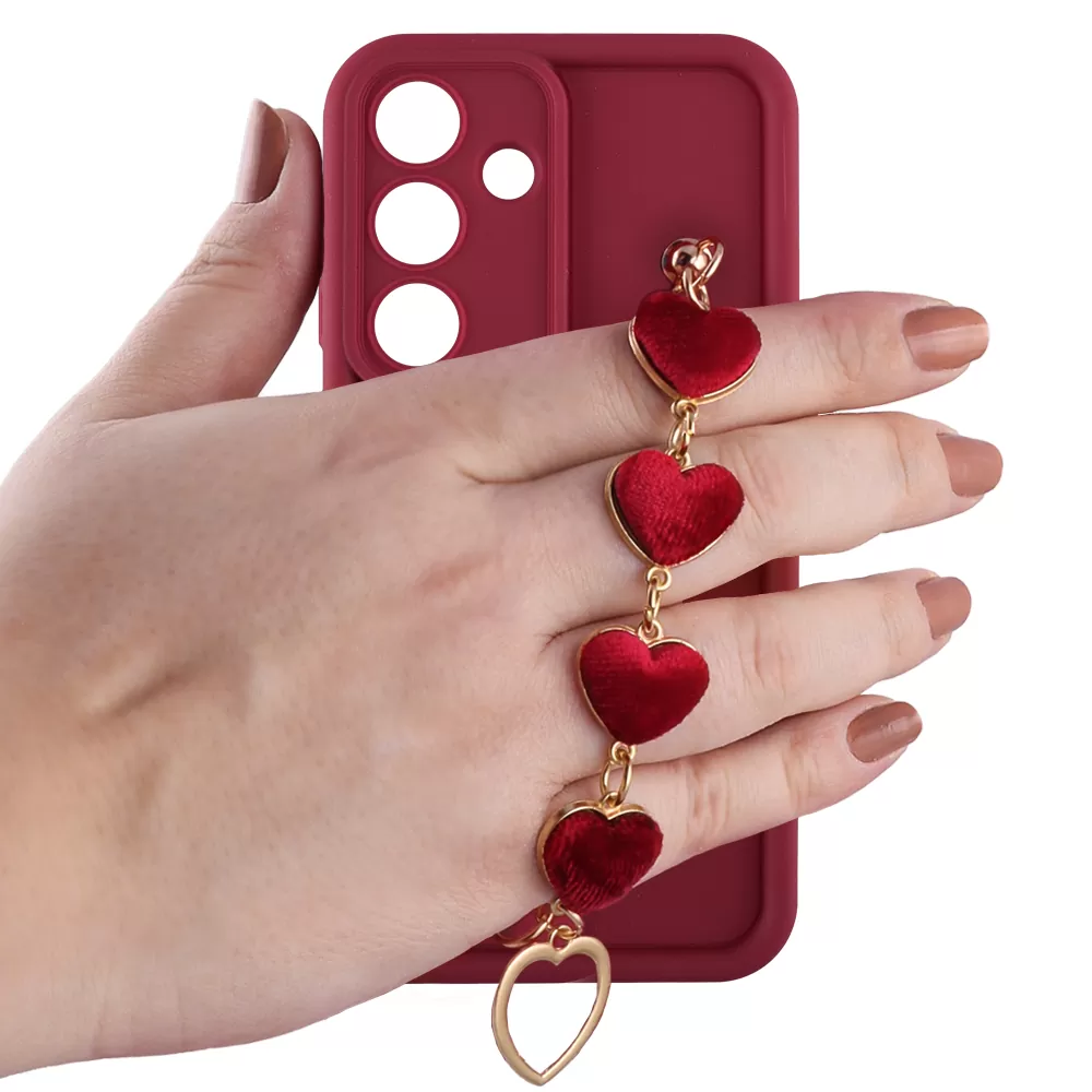VOLTE-TEL ΘΗΚΗ SAMSUNG S25 5G S931 6.2" SILICON TPU WITH STRAP FULL CAMERA PROTECTION BURGUNDY WITH RED HEARTS - Image 5