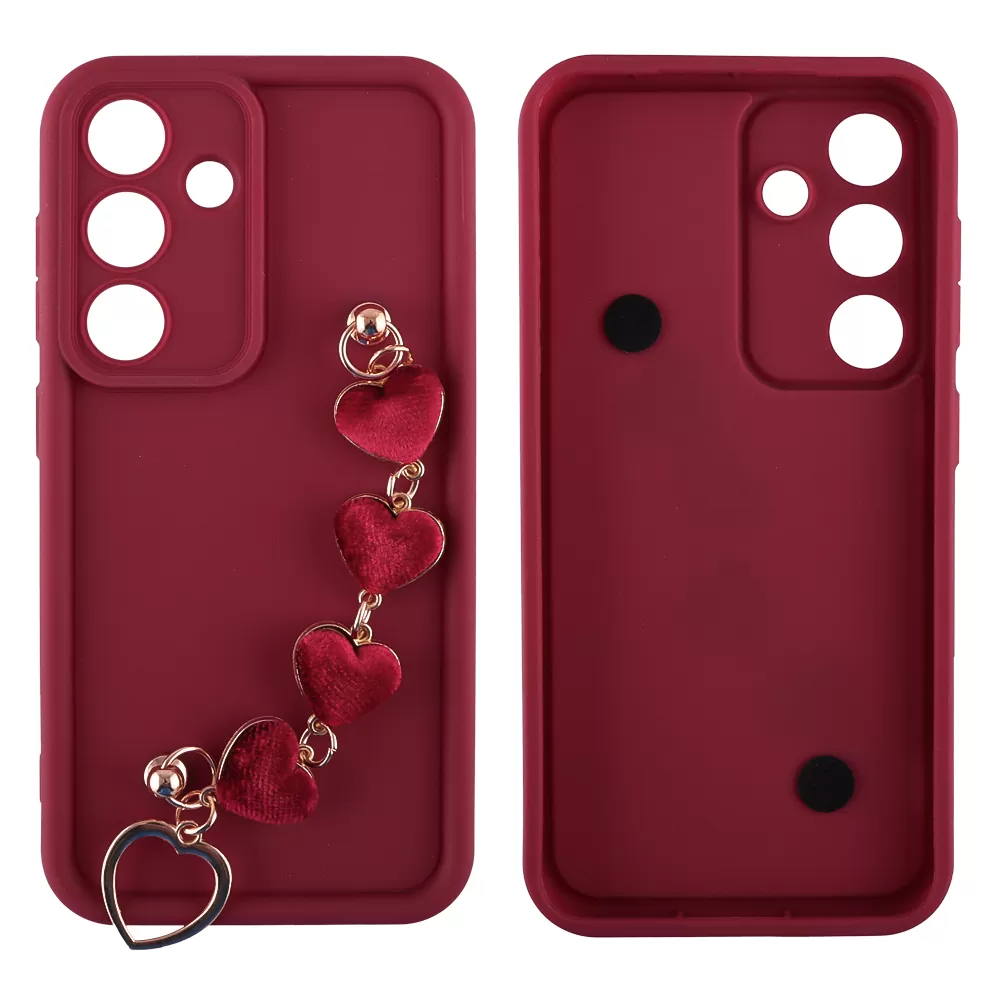 VOLTE-TEL ΘΗΚΗ SAMSUNG S25 5G S931 6.2" SILICON TPU WITH STRAP FULL CAMERA PROTECTION BURGUNDY WITH RED HEARTS - Image 3
