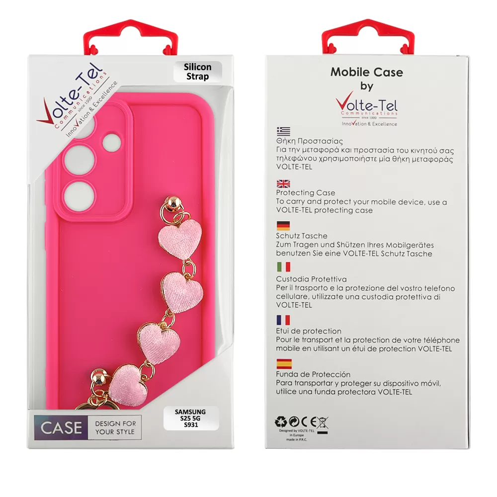 VOLTE-TEL ΘΗΚΗ SAMSUNG S25 5G S931 6.2" SILICON TPU WITH STRAP FULL CAMERA PROTECTION PINK WITH PINK HEARTS - Image 2