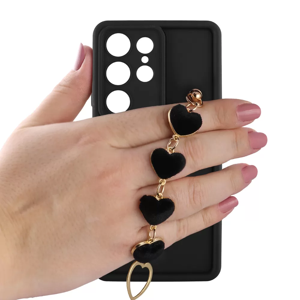 VOLTE-TEL ΘΗΚΗ SAMSUNG S25 ULTRA 5G S938 6.9" SILICON TPU WITH STRAP FULL CAMERA PROTECTION BLACK WITH BLACK HEARTS - Image 5