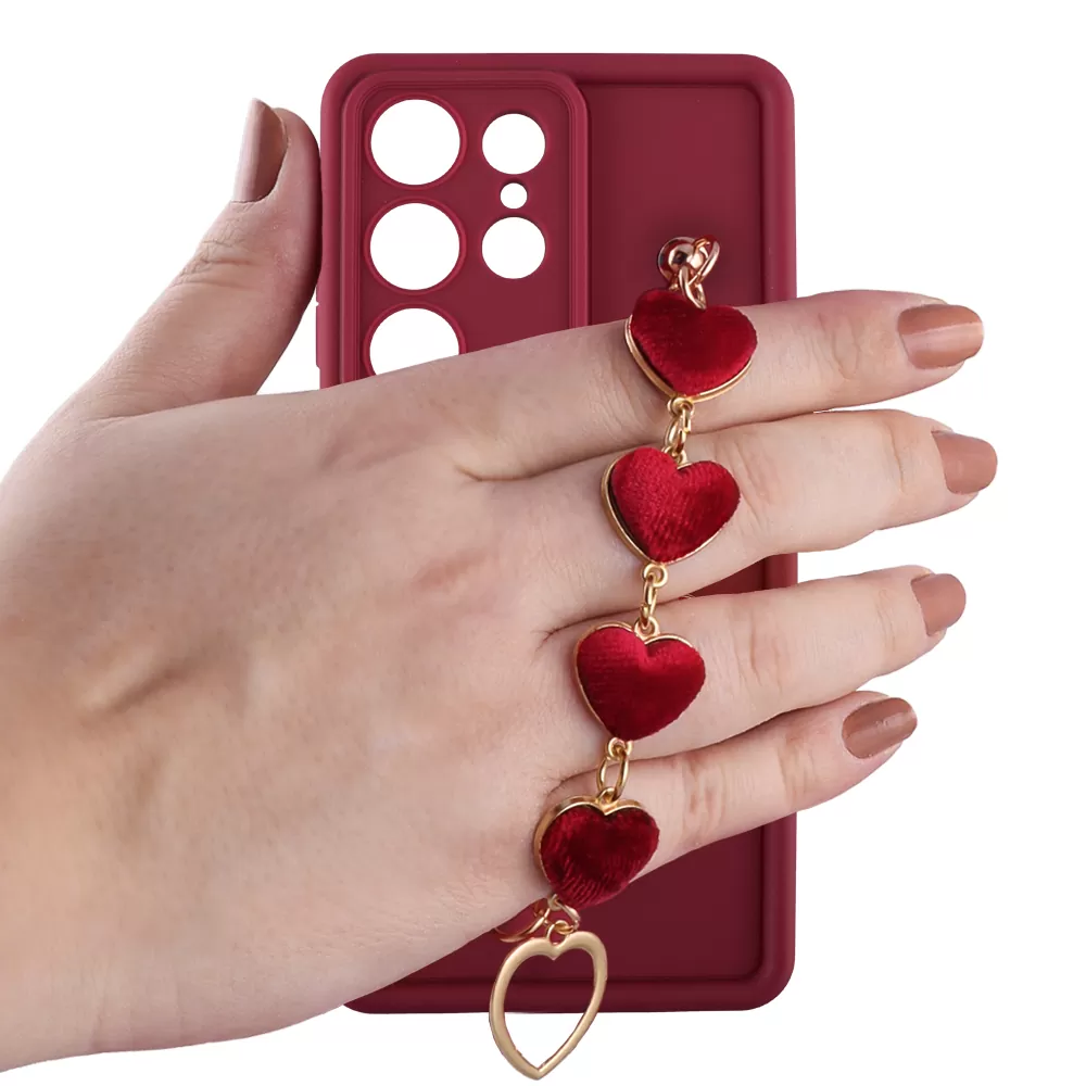 VOLTE-TEL ΘΗΚΗ SAMSUNG S25 ULTRA 5G S938 6.9" SILICON TPU WITH STRAP FULL CAMERA PROTECTION BURGUNDY WITH RED HEARTS - Image 5