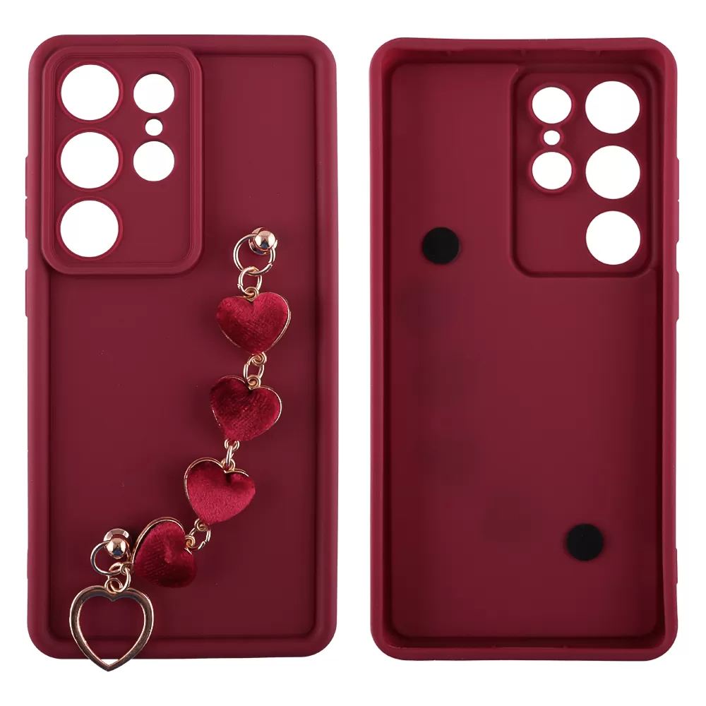 VOLTE-TEL ΘΗΚΗ SAMSUNG S25 ULTRA 5G S938 6.9" SILICON TPU WITH STRAP FULL CAMERA PROTECTION BURGUNDY WITH RED HEARTS - Image 3