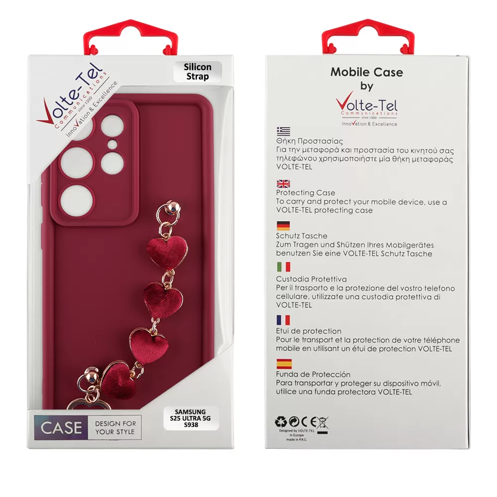 VOLTE-TEL ΘΗΚΗ SAMSUNG S25 ULTRA 5G S938 6.9" SILICON TPU WITH STRAP FULL CAMERA PROTECTION BURGUNDY WITH RED HEARTS - Image 2