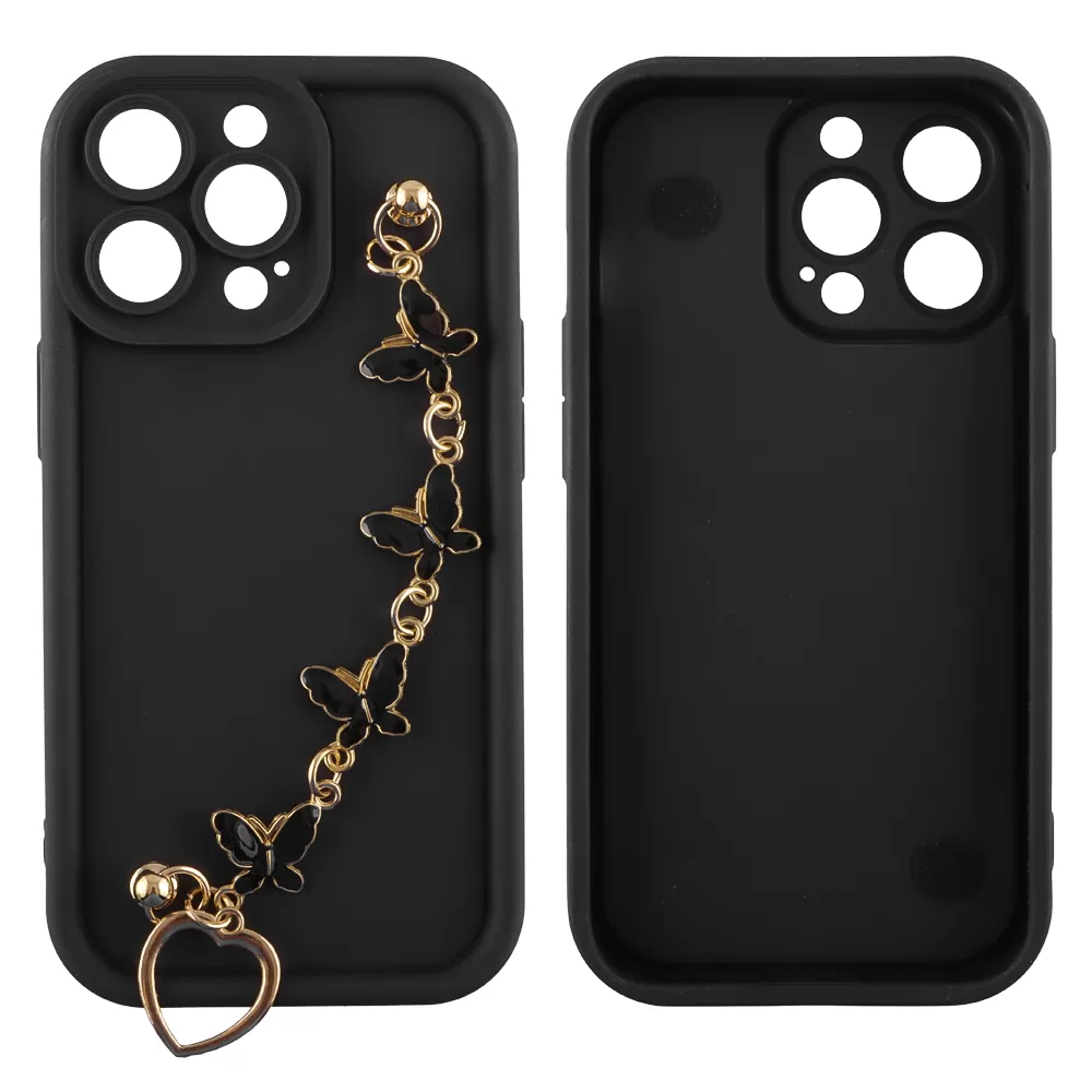 VOLTE-TEL ΘΗΚΗ IPHONE 13 PRO 6.1" SILICON TPU WITH STRAP FULL CAMERA PROTECTION BLACK WITH BLACK BUTTERFLIES - Image 3