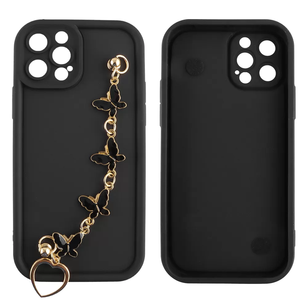 VOLTE-TEL ΘΗΚΗ IPHONE 12 PRO 6.1" SILICON TPU WITH STRAP FULL CAMERA PROTECTION BLACK WITH BLACK BUTTERFLIES - Image 3