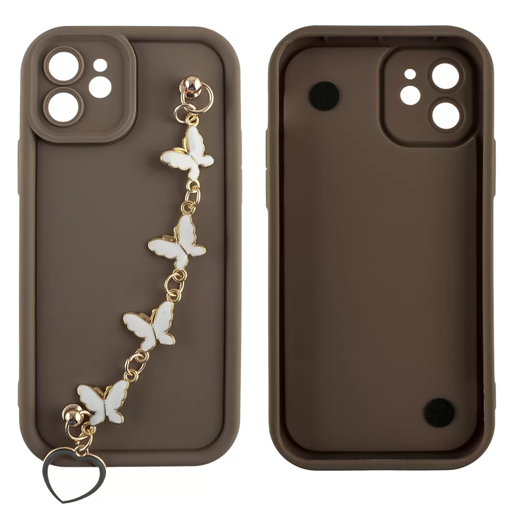 VOLTE-TEL ΘΗΚΗ IPHONE 12 6.1" SILICON TPU WITH STRAP FULL CAMERA PROTECTION BROWN WITH WHITE BUTTERFLIES - Image 3
