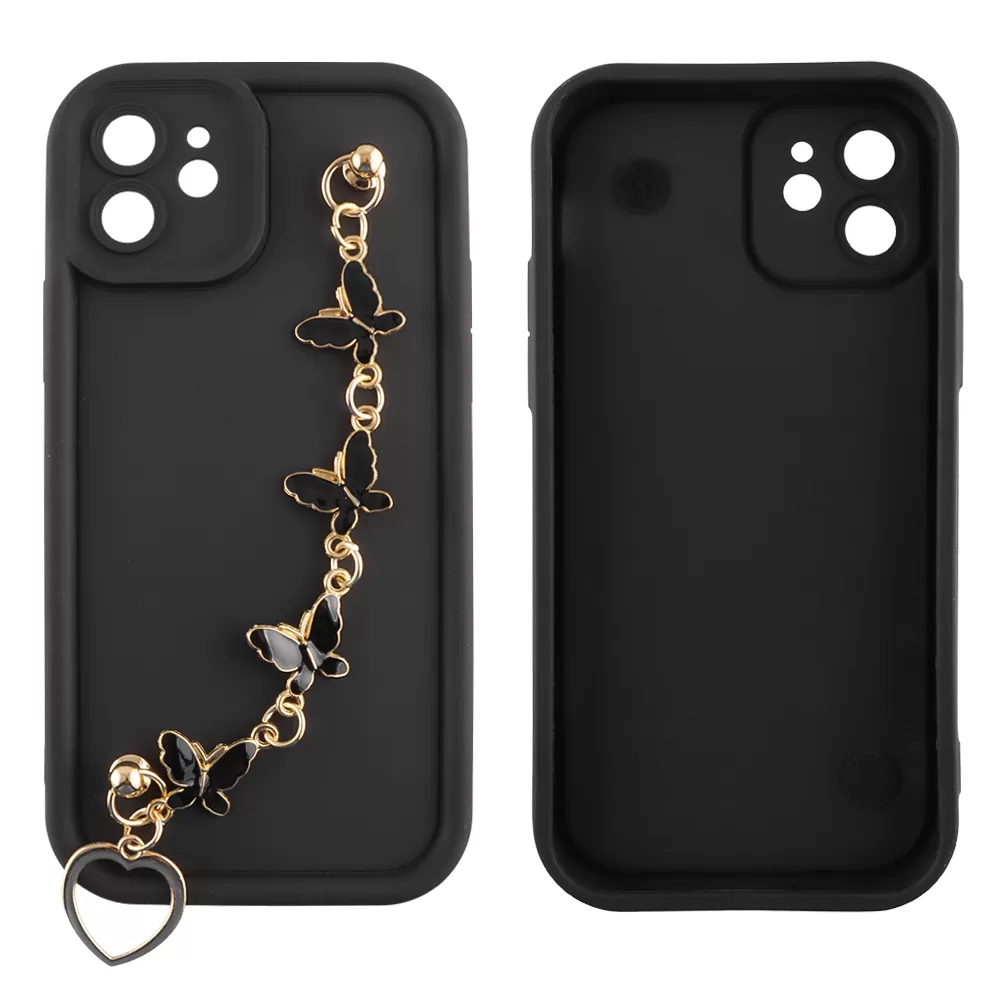 VOLTE-TEL ΘΗΚΗ IPHONE 12 6.1" SILICON TPU WITH STRAP FULL CAMERA PROTECTION BLACK WITH BLACK BUTTERFLIES - Image 3